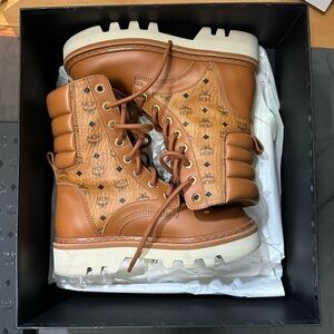 MCM Tan/Cognac Monogram Lug-Sole Combat Boots